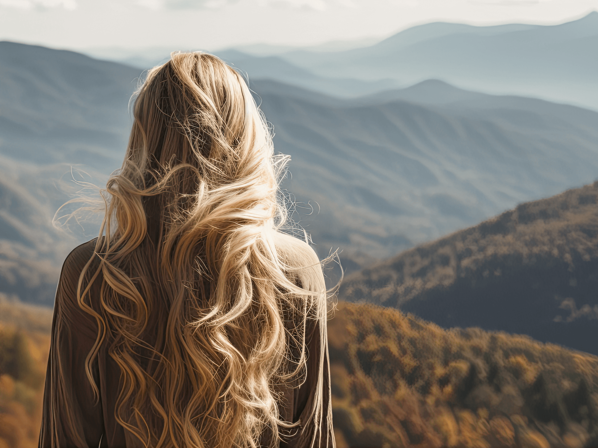 Frau mit langen blonden Haaren die Natürlichkeit ausstrahlt